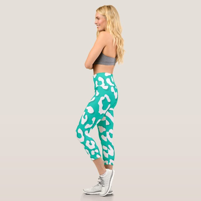 Printminte aus weißem Leopard Capri Leggings (Links)