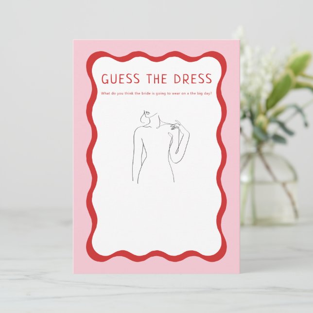 Printrosa Red Guess The Dress Bridal Game Einladung (Stehend Vorderseite)