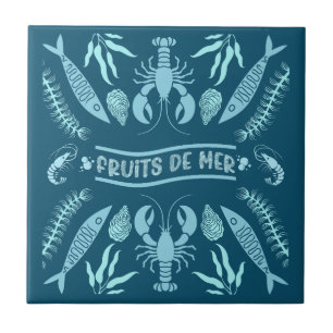 Prints von Meeresfrüchten Art Deco Fliese