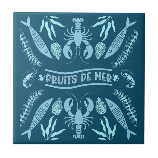 Prints von Meeresfrüchten Art Deco Fliese (Vorderseite)