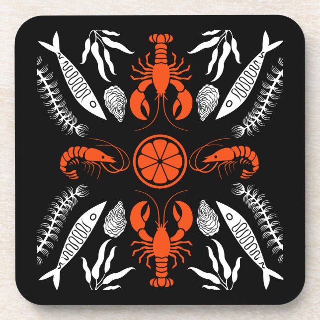 Prints von Meeresfrüchten Art Deco Getränkeuntersetzer (Vorderseite)