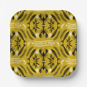 Prints von Meeresfrüchten Art Deco Pappteller