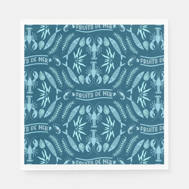 Prints von Meeresfrüchten Art Deco Serviette (Vorderseite)