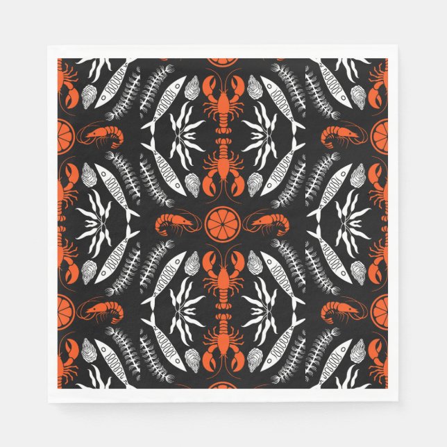 Prints von Meeresfrüchten Art Deco Serviette (Vorderseite)