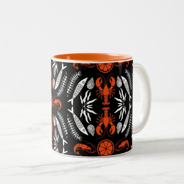 Prints von Meeresfrüchten Art Deco Zweifarbige Tasse (VorderseiteRechts)