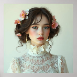 Printschönes Mädchen Weiße lässige Kleidung Poster