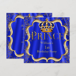 Prinz 1. Geburtstagsjunge königsblau-goldene Krone Einladung