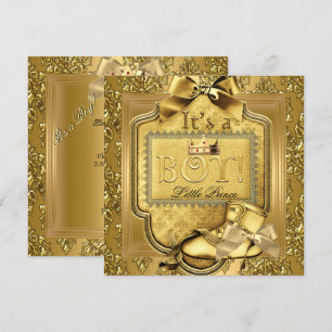 Prinz Baby Shower Baby Junge Elite Damast Gold Einladung
