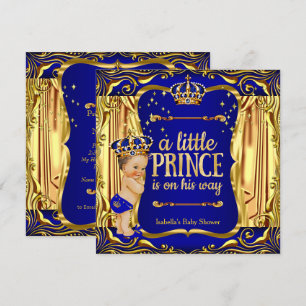 Prinz Baby Shower Blau Gold Prinz Brünett Junge Einladung