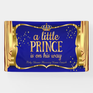 Prinz Baby Shower Blau Goldene Krone Vorhänge Banner