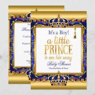 Prinz Baby Shower Blau Verziert Gold Junge Einladung