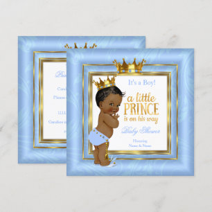 Prinz Baby Shower Blau Weiß Gold Krone Ethnisch Einladung