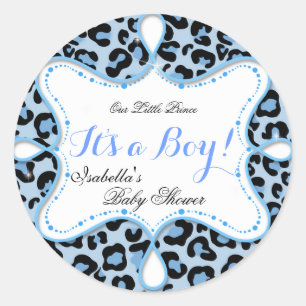 Prinz Baby Shower Junge Blau Leopard Runder Aufkleber