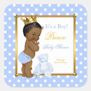 Prinz Baby Shower Junge Blau Punkte Ethnisch Quadratischer Aufkleber