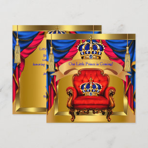 Prinz Baby Shower Junge Königlich Blau Rot Gold Einladung