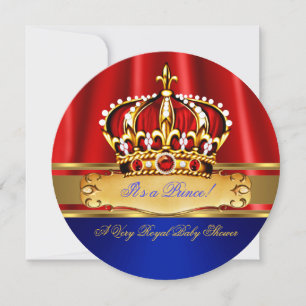 Prinz Baby Shower Junge Royal Blau Gold Rot Krone Einladung