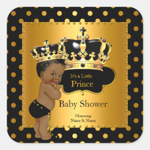 Prinz Baby Shower Junge Schwarz Gold Ethnisch Quadratischer Aufkleber