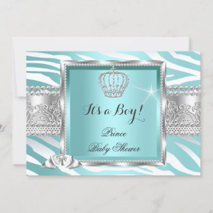 Prinz Baby Shower Junge Türkis Mint Zebra Einladung