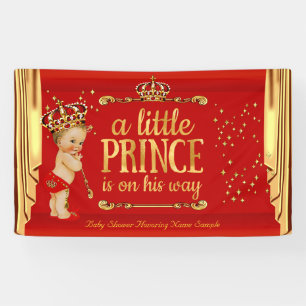 Prinz Baby Shower Rot Gold Vorhänge Blonder Junge Banner
