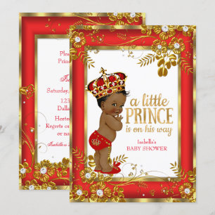 Prinz Baby Shower Rot Gold Weiß Ethnisch Einladung