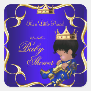 Prinz Baby Shower Royal Blau Gold Junge Krone 3 Quadratischer Aufkleber