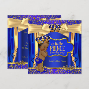 Prinz Baby Shower Royal Blau Goldene Vorhänge Ethn Einladung