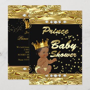 Prinz Baby Shower Schwarz Gold Sprinkle Ethnisch Einladung