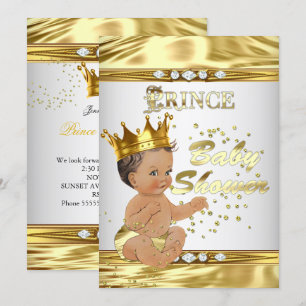Prinz Baby Shower Weiß Goldfolie Brünett Einladung
