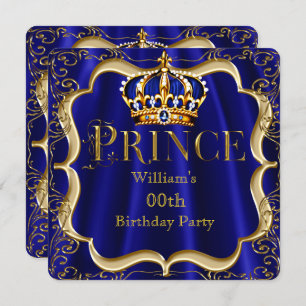 Prinz Birthday Royal Blue Gold Crown Mens 2 Einladung