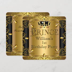 Prinz Geburtstagsjunge Mann schwarz Goldene Krone Einladung