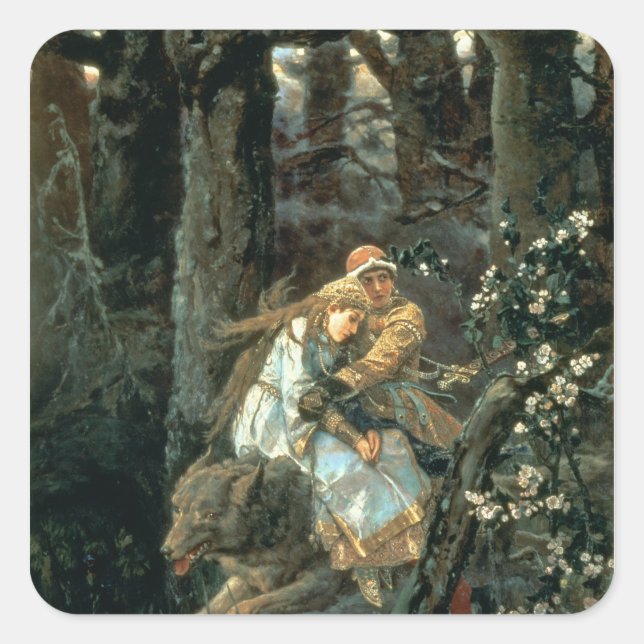 Prinz Ivan über den grauen Wolf, 1889 Quadratischer Aufkleber (Vorderseite)