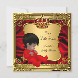 Prinz Junge Baby Shower African American Rot Gold Einladung