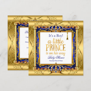 Prinz Junge Baby Shower Blau Verziert Gold Einladung