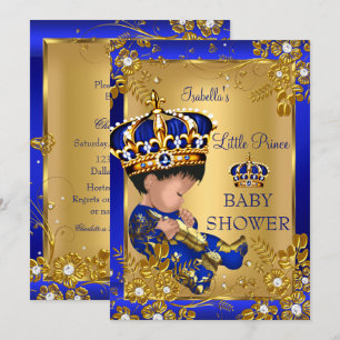 Prinz Junge Baby Shower Gold Blau Krone Einladung
