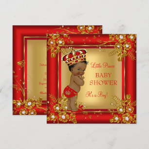 Prinz Junge Baby Shower Gold Rot Afroamerikanisch Einladung