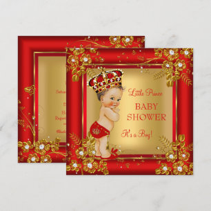 Prinz Junge Baby Shower Gold Rot Brünett Einladung