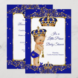 Prinz Junge Baby Shower Royal Blau Gold Brünette Einladung