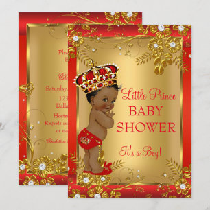 Prinz-Jungen-Baby-Party Rot Gold Afrikanisch Ameri Einladung