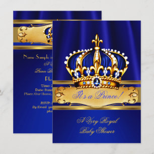 Prinz Jungen Baby Shower Royal Blau Gold Einladung