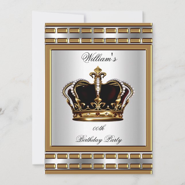 Prinz King Royal Crown Gold Silver Birthday Party Einladung (Vorderseite)