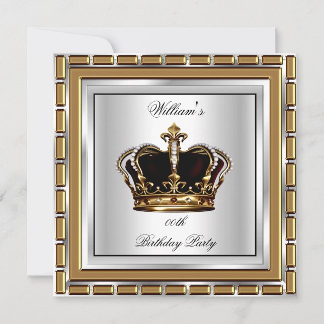 Prinz King Royal Crown Gold Silver Birthday Party Einladung (Vorderseite)
