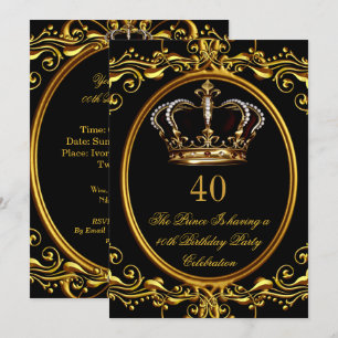 Prinz König Gold Royal Schwarz Krone Geburtstag 3 Einladung