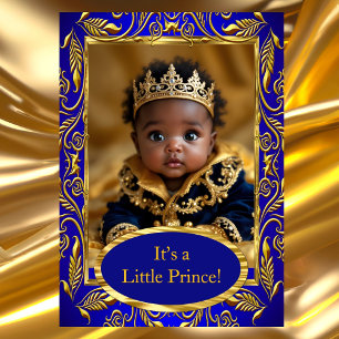 Prinz königliches Blau Gold Junge Baby Shower Ethn Einladung