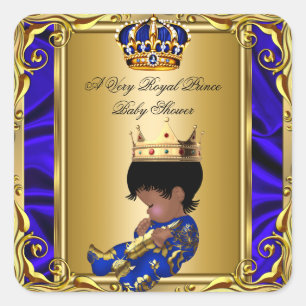 Prinz königsblau Baby Shower regale Gold Junge Quadratischer Aufkleber