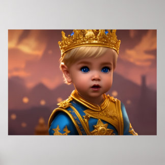 Prinz niedliche Blondine Junge Goldkrone Blaue Bur Poster