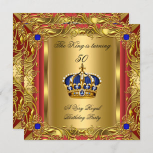 Prinz oder King Red Gold Royal Blue Crown Geburtst Einladung
