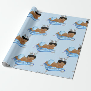 Prinz Royal Baby Blau & Silber Kissenjunge Geschenkpapier
