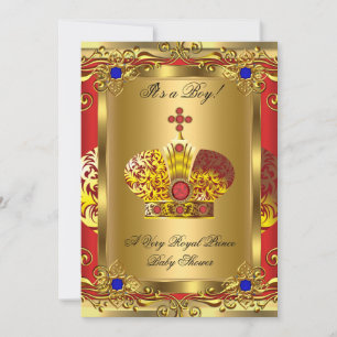 Prinz Royal Blau Regales Rot Junge Baby Shower Gol Einladung