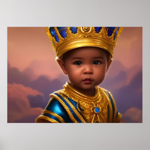 Prinz süßer Babyjunge goldene Krone blau ethnisch Poster