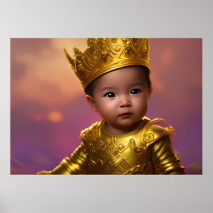 Prinz süßer Babyjunge goldene Krone blau ethnisch  Poster